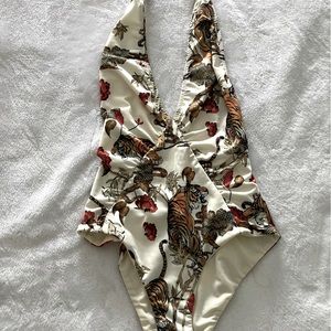 Womens halter style tiger & floral print bodysuit